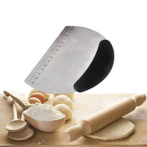 Cocosmart Pizza Bench Scraper Chopper Stainless Steel Non Sleep Kitchen Food Scraper Icing Smoother Blade with Measuring Scale for Dough, Cake, (S Steel Round)