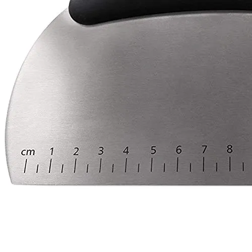 Cocosmart Pizza Bench Scraper Chopper Stainless Steel Non Sleep Kitchen Food Scraper Icing Smoother Blade with Measuring Scale for Dough, Cake, (S Steel Round)