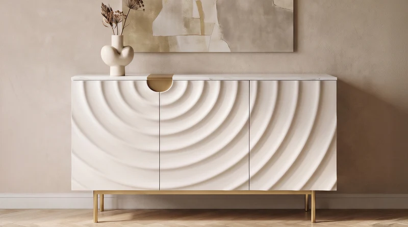 KAWOLA Sideboard FREEDA 3 Türen Wellen-Relief weiß