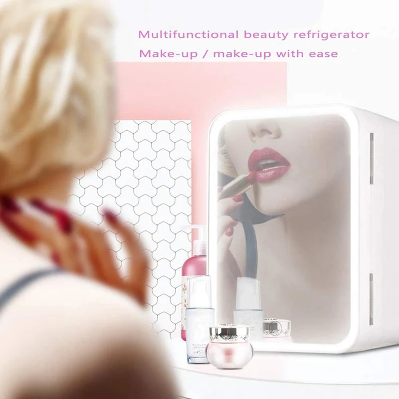 Mini Makeup Fridge, 8L Portable Cosmetic Refrigerator, Glass Panel And Led Lighting, Cooler/Warmer Freezer, Used for Beauty Skin Care in Home, Car