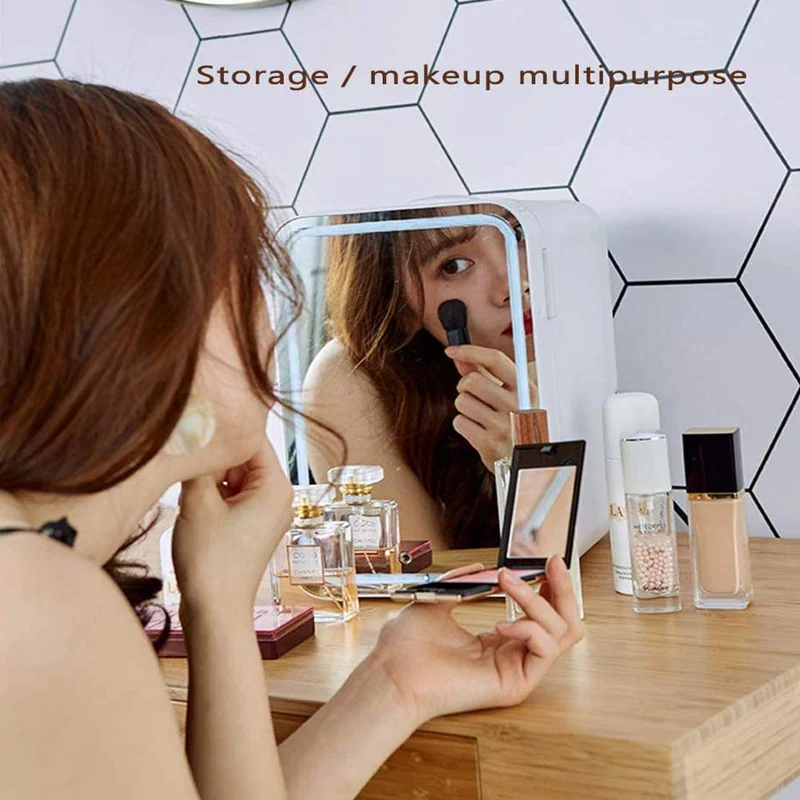 Mini Makeup Fridge, 8L Portable Cosmetic Refrigerator, Glass Panel And Led Lighting, Cooler/Warmer Freezer, Used for Beauty Skin Care in Home, Car