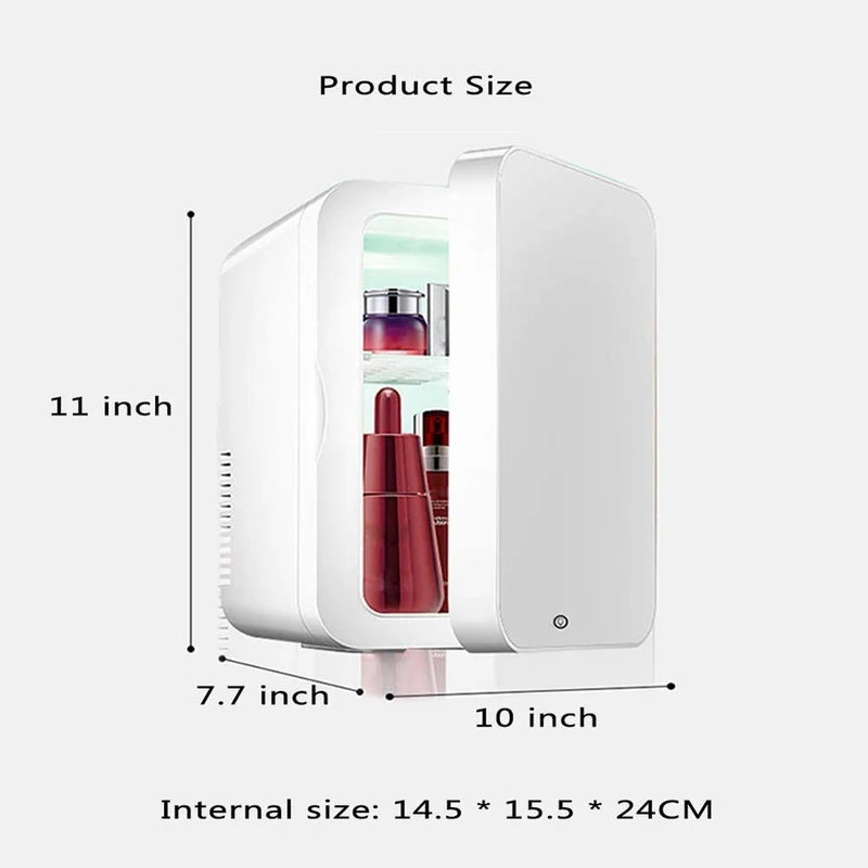 Mini Makeup Fridge, 8L Portable Cosmetic Refrigerator, Glass Panel And Led Lighting, Cooler/Warmer Freezer, Used for Beauty Skin Care in Home, Car