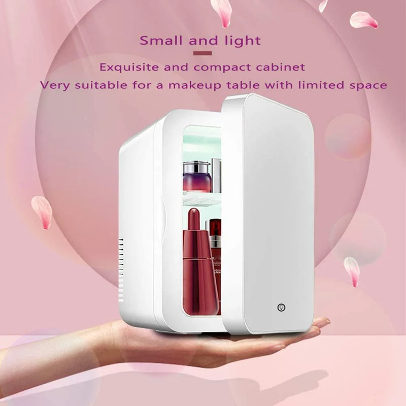 Mini Makeup Fridge, 8L Portable Cosmetic Refrigerator, Glass Panel And Led Lighting, Cooler/Warmer Freezer, Used for Beauty Skin Care in Home, Car