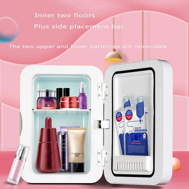 Mini Makeup Fridge, 8L Portable Cosmetic Refrigerator, Glass Panel And Led Lighting, Cooler/Warmer Freezer, Used for Beauty Skin Care in Home, Car