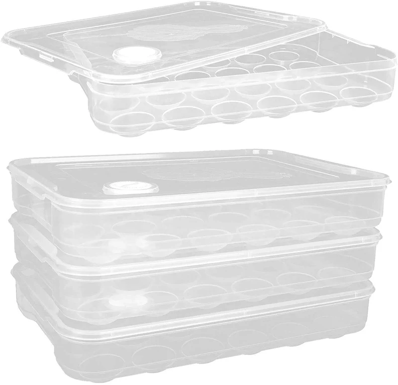 Set of 3 Stackable Egg Storage Tray, 72 Eggs Storage Trays With Locking Lids, Transparent Egg Holder, Egg Container Crisper Fridge Organizer Bins, Egg Box for Refrigerator, Hiking, Outdoor, Camping