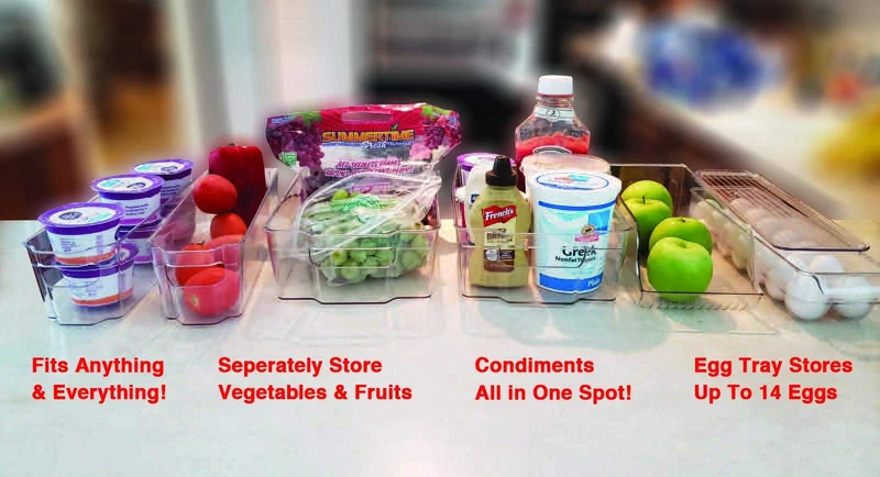 Kitchenmate KM-212 Fridge/Freezer Organizer Stackable Storage Bins Container (6-Piece Clear,14.7in L x 8.2in W x 3.9in H)