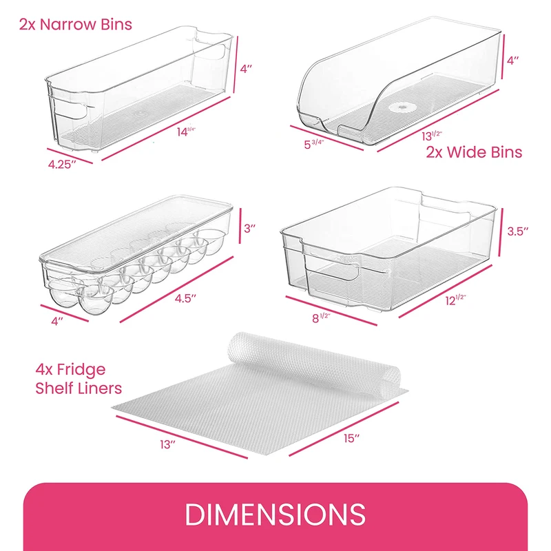 Kitchenmate KM-212 Fridge/Freezer Organizer Stackable Storage Bins Container (6-Piece Clear,14.7in L x 8.2in W x 3.9in H)