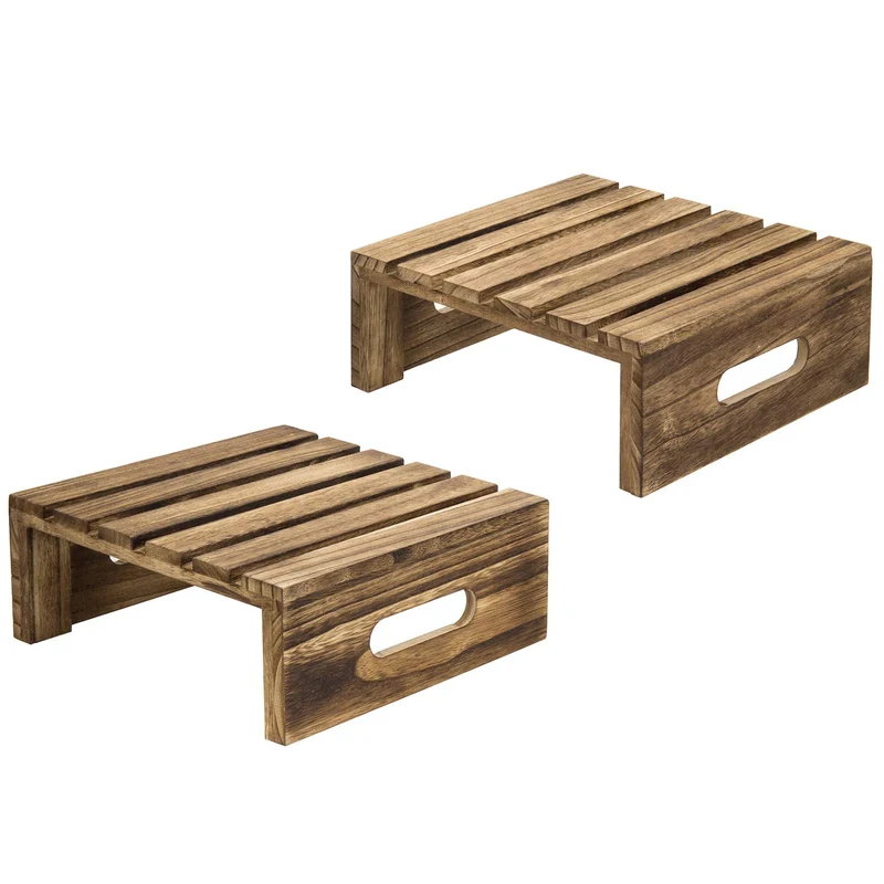 Rustic Brown Burnt Wood Cake, Cupcake and Dessert Buffet Display Holder Riser Stands, Set of 2