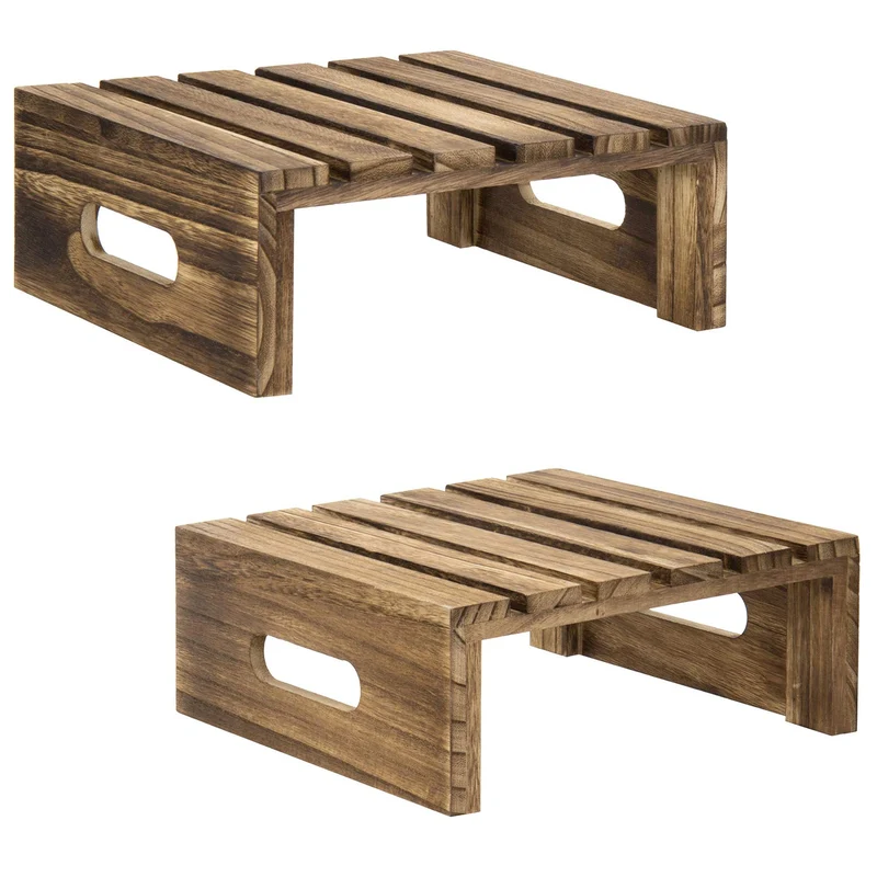 Rustic Brown Burnt Wood Cake, Cupcake and Dessert Buffet Display Holder Riser Stands, Set of 2