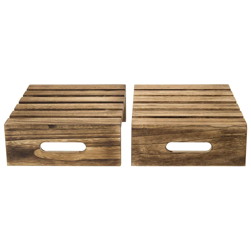 Rustic Brown Burnt Wood Cake, Cupcake and Dessert Buffet Display Holder Riser Stands, Set of 2