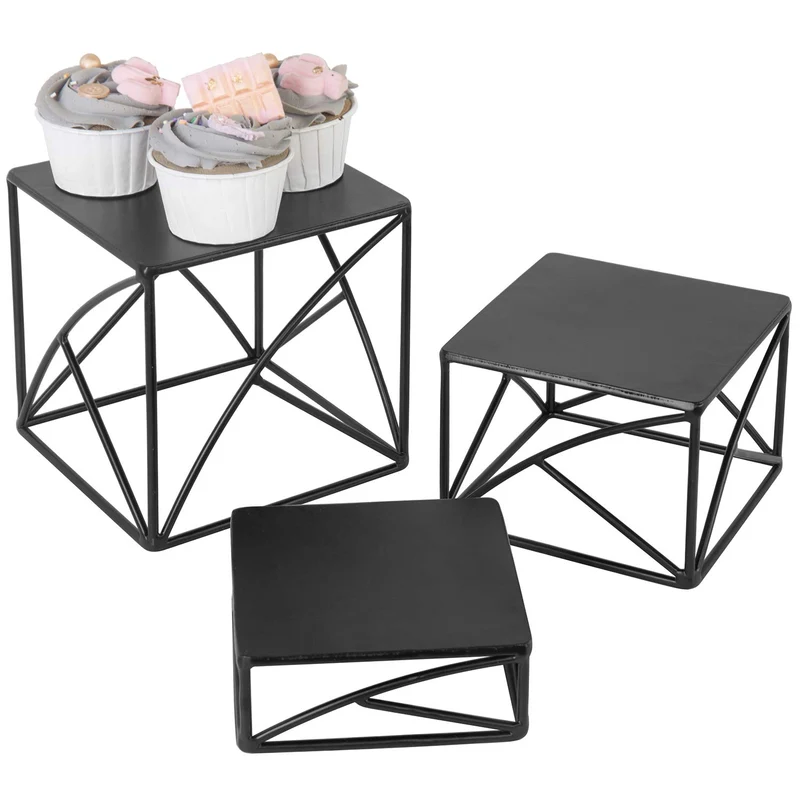 Black Metal Wire Cupcake Stand, Tabletop Dessert, Appetizer Display Food Riser, Set of 3