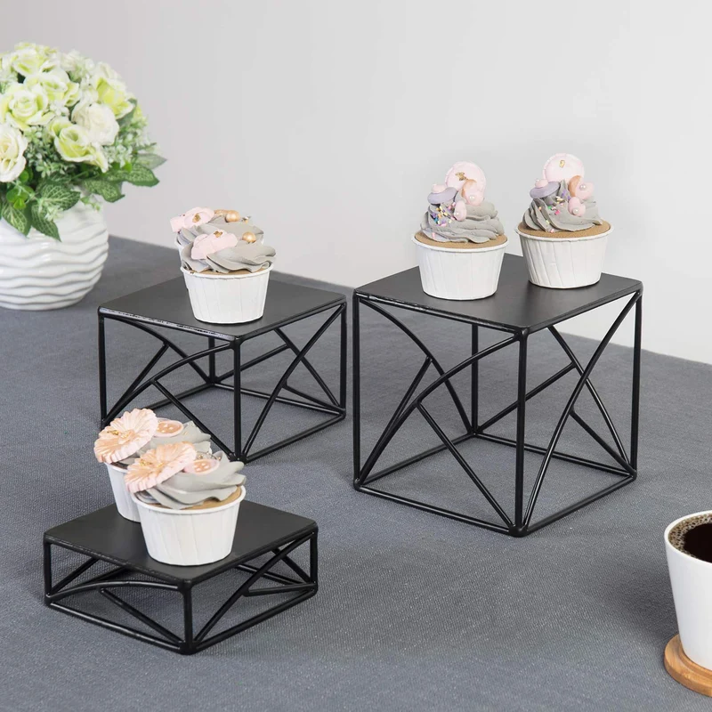 Black Metal Wire Cupcake Stand, Tabletop Dessert, Appetizer Display Food Riser, Set of 3