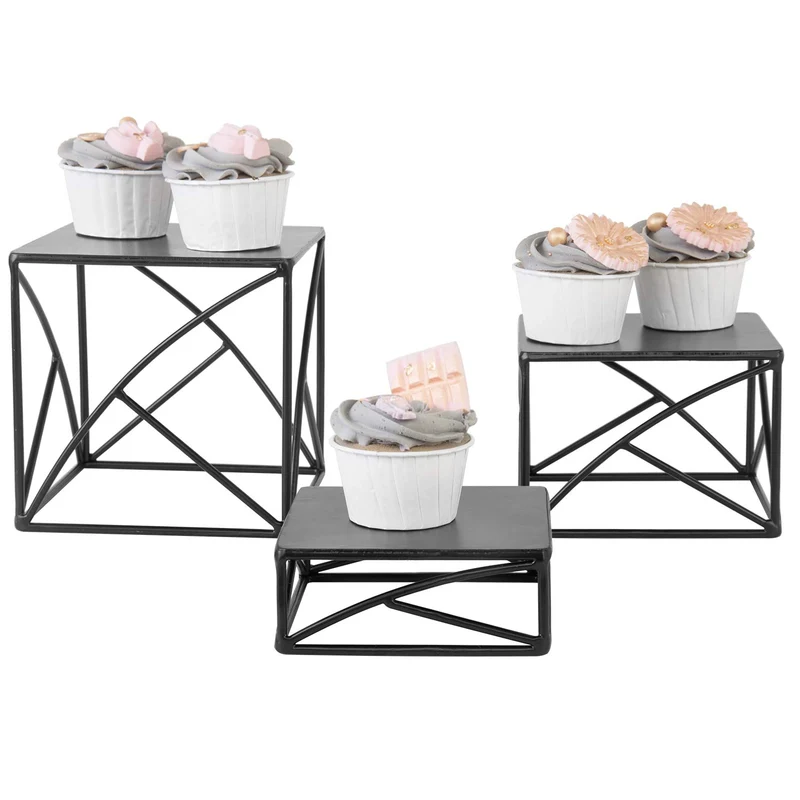 Black Metal Wire Cupcake Stand, Tabletop Dessert, Appetizer Display Food Riser, Set of 3