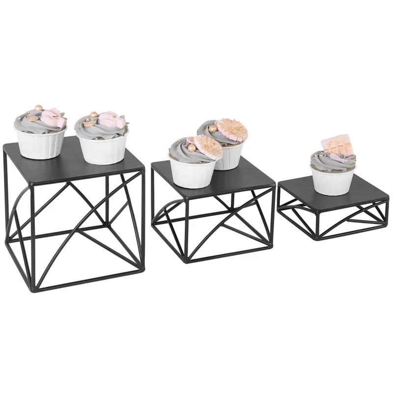 Black Metal Wire Cupcake Stand, Tabletop Dessert, Appetizer Display Food Riser, Set of 3