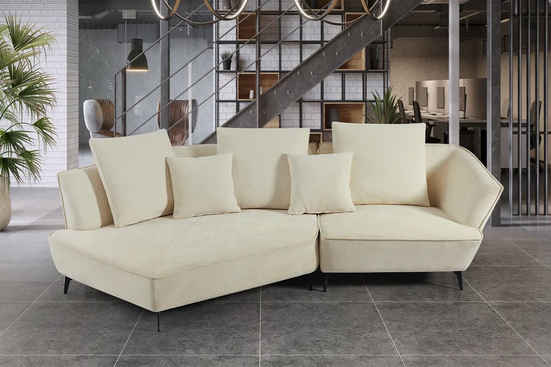 KAWOLA Sofa GARBO Designsofa Stoff cremeweiß links offen