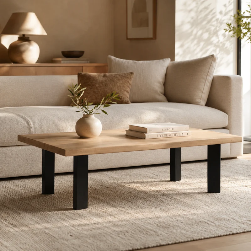 Couchtisch (Emba) Wohnzimmertisch Eiche Massivholz 4 Tischbeine Schwarz