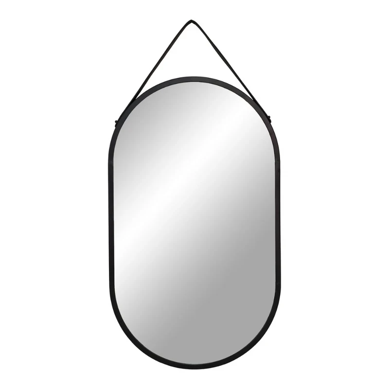 Moderner Spiegel PANIR 60cm oval schwarzer Metallrahmen Gurt