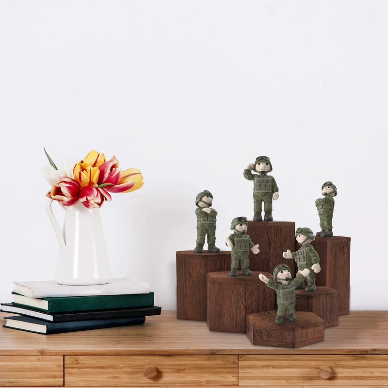 Wooden Hexagon Display Risers (6 Pack) - Wood Showcase Stands for Shelves and Countertops - Step Plinths for Jewellery, Retail, Figures, Cupcakes and Desserts