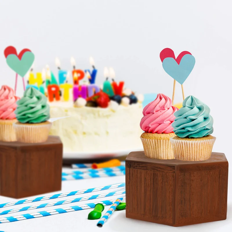 Wooden Hexagon Display Risers (6 Pack) - Wood Showcase Stands for Shelves and Countertops - Step Plinths for Jewellery, Retail, Figures, Cupcakes and Desserts