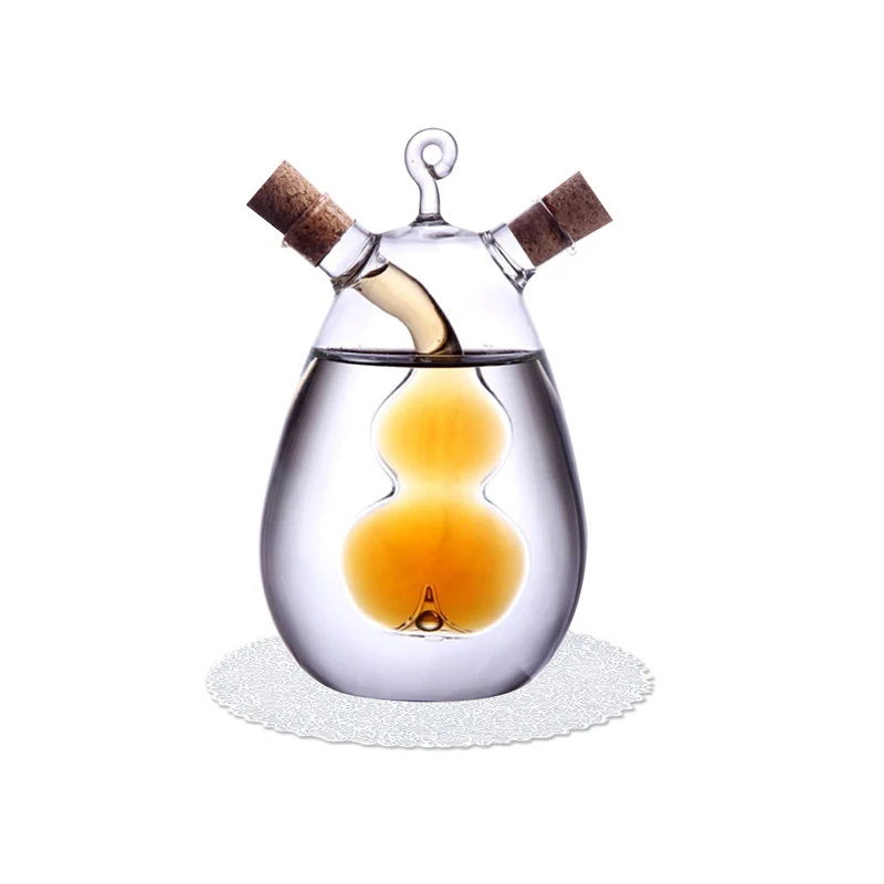 DAYONG Oil Dispenser,2 in 1 Kitchen Supplies Glass Olive Oil and Vinegar Cruet Bottle with Cork Stoppers,Double Pourer Spout Stoppers for Cooking (Gourd)