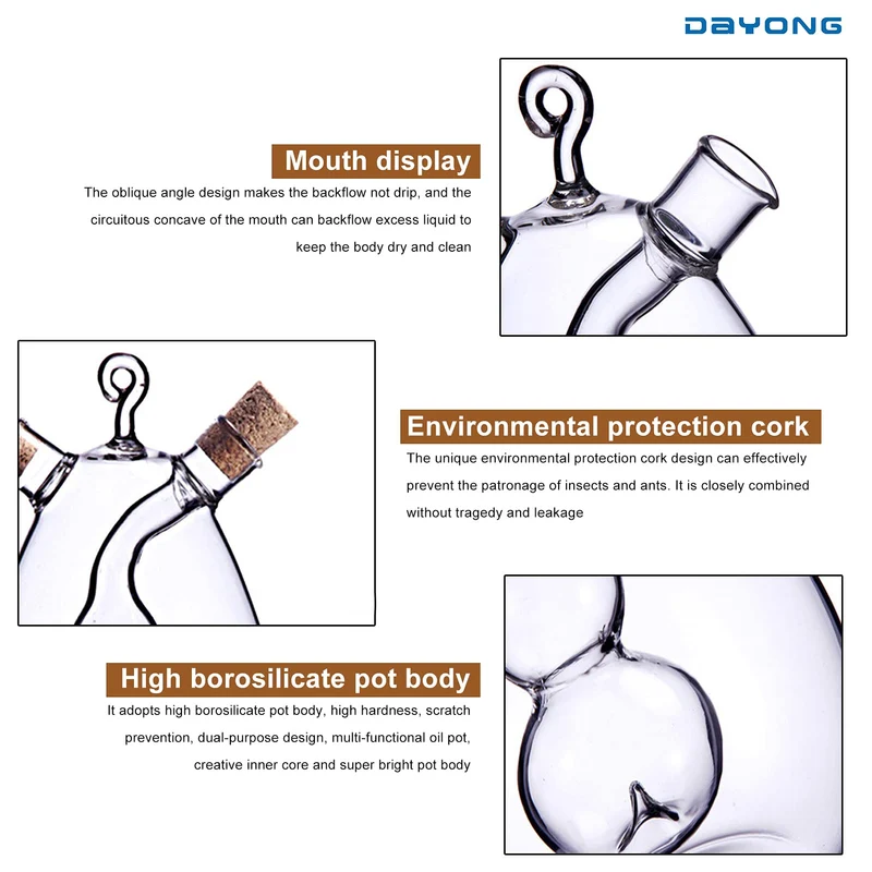 DAYONG Oil Dispenser,2 in 1 Kitchen Supplies Glass Olive Oil and Vinegar Cruet Bottle with Cork Stoppers,Double Pourer Spout Stoppers for Cooking (Gourd)