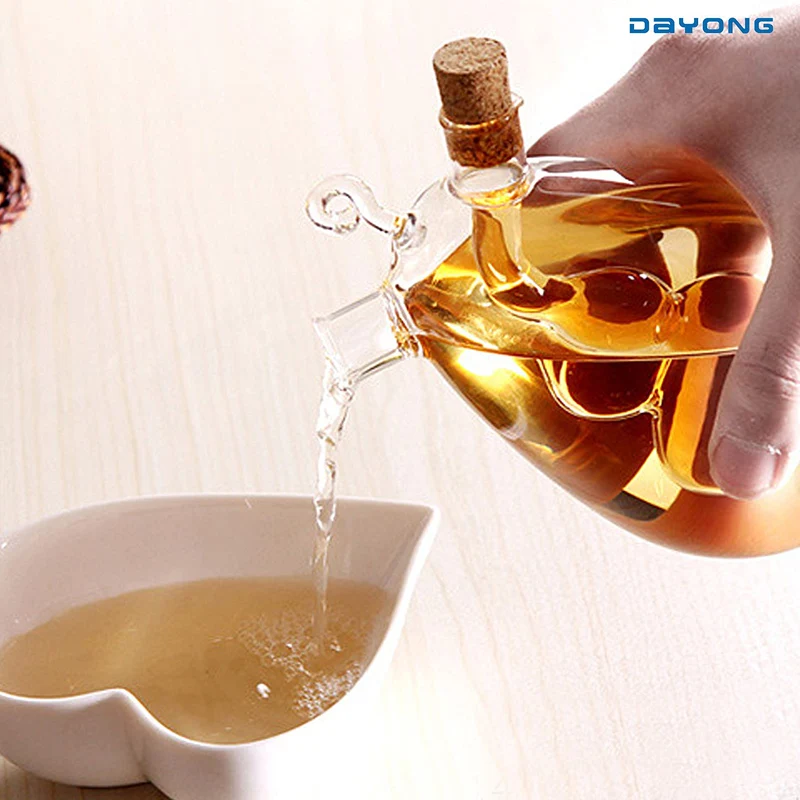 DAYONG Oil Dispenser,2 in 1 Kitchen Supplies Glass Olive Oil and Vinegar Cruet Bottle with Cork Stoppers,Double Pourer Spout Stoppers for Cooking (Gourd)