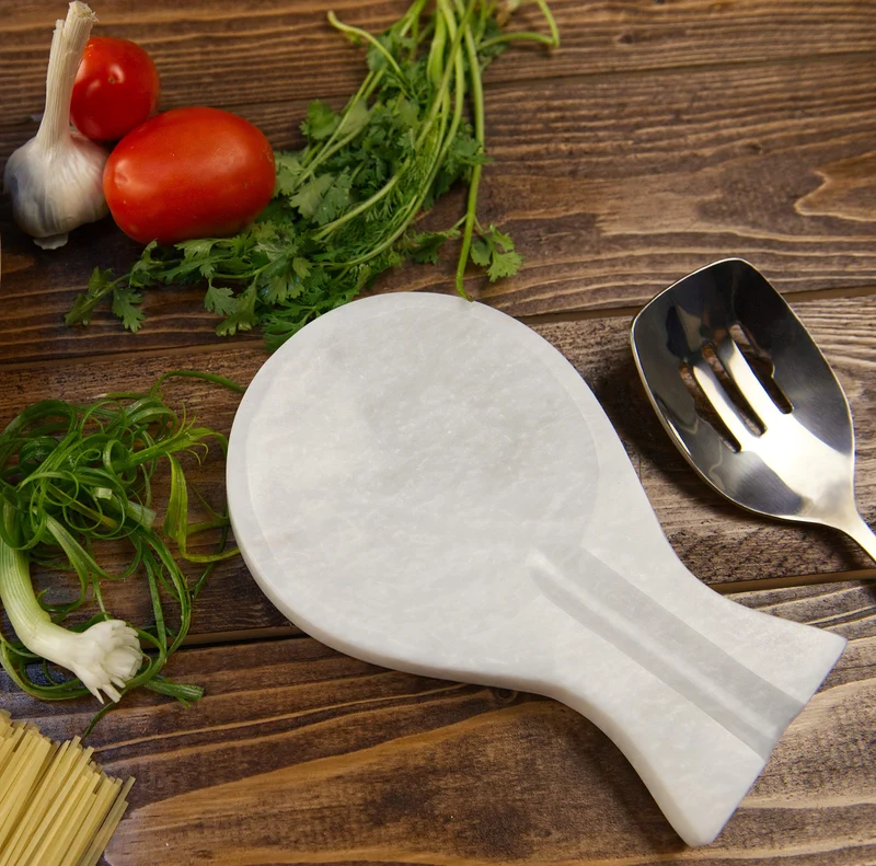 Spoon Rest Handmade Marble Big White Spatula Ladle Fork Utensil Rest - Spoon Rests Keeper Kitchen Organizer - Chef Cooking Helper Tool Countertop Spoon Holder