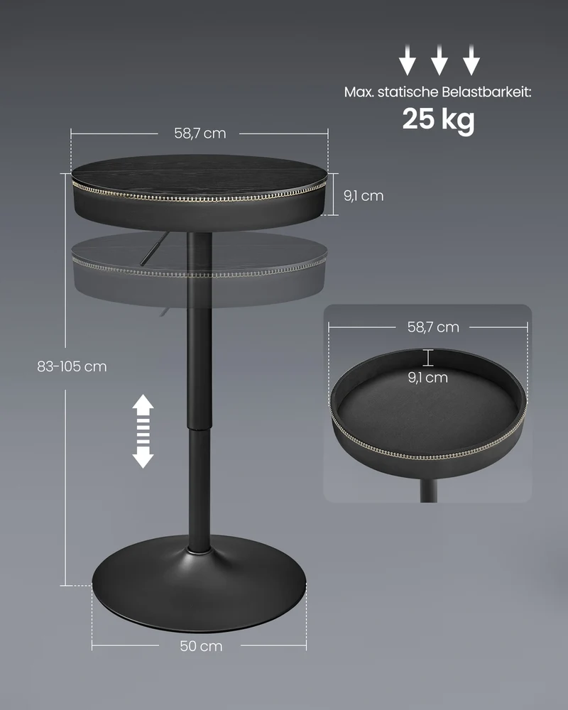 Stehtisch mit Stauraum - Höhenverstellbar (83-105 cm) - Runder Designtisch