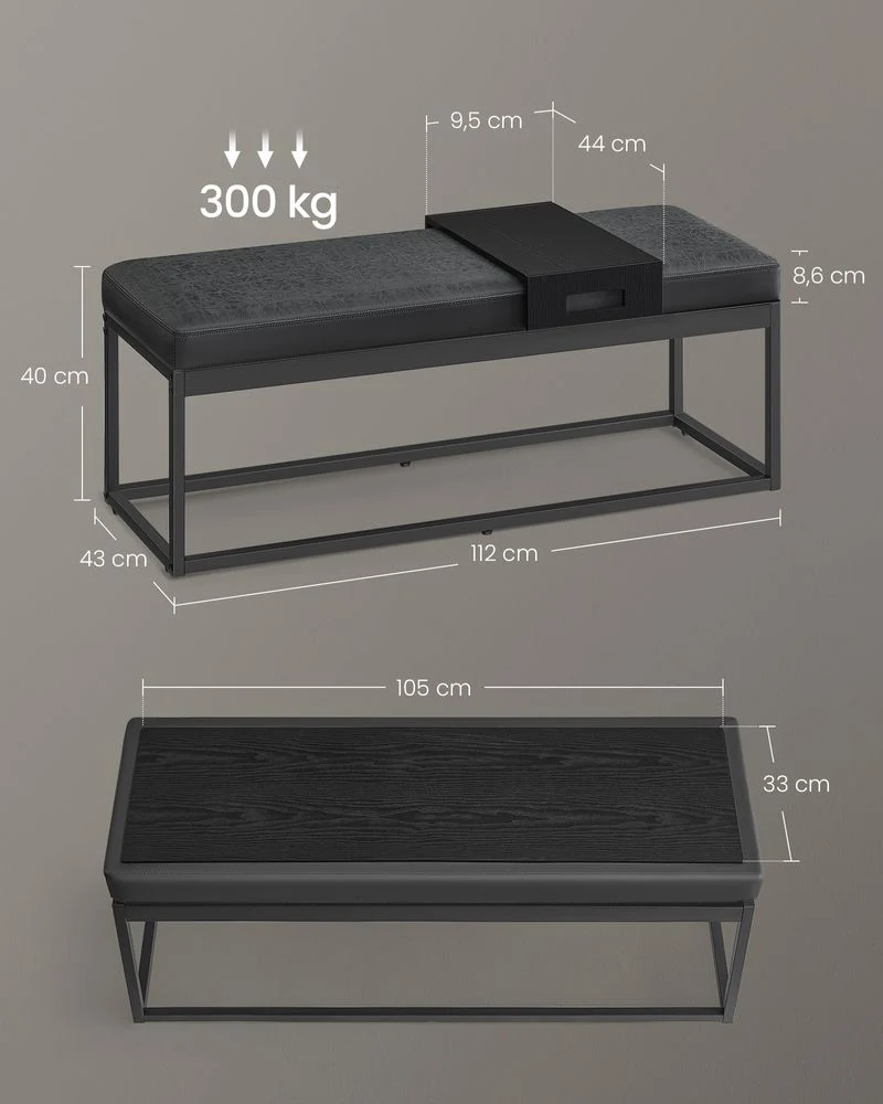 Sitzbank mit Stauraum – Bewegliches Sitzpolster – Mit Seitenablage – Industriedesign – Bis 300 kg belastbar