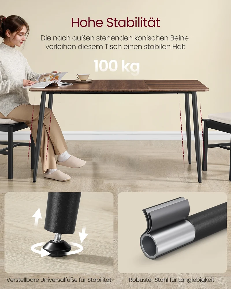 Esstisch für 4-6 Personen – Landhausstil mit Stahlbeinen – hitzebeständige Tischplatte
