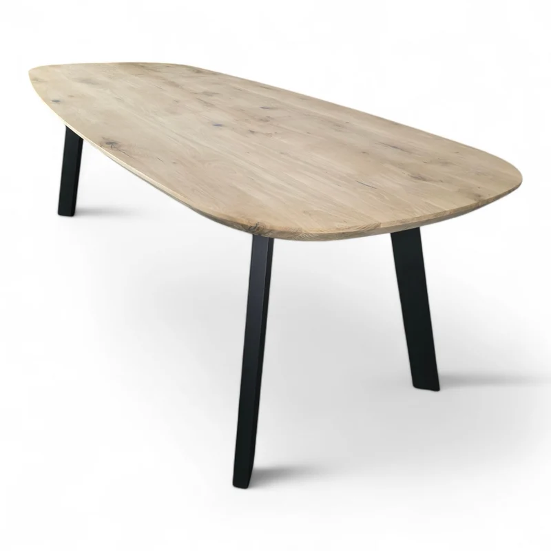 Esstisch Banjo – Eiche massiv Dänisch Oval mit Stahlbeinen