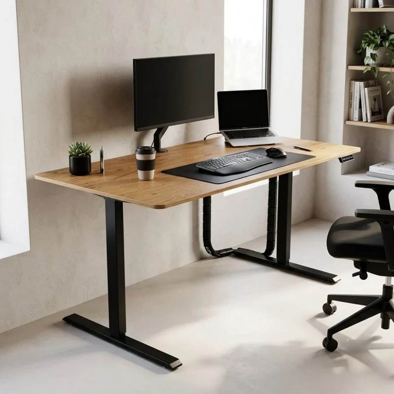 Höhenverstellbarer Schreibtisch KANTOR 140cm Eiche Metall