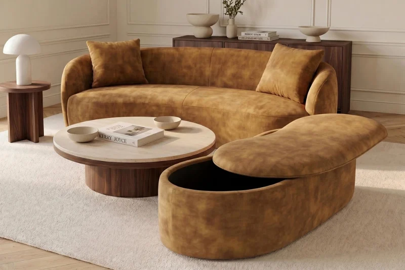 Design Polsterbank ARCO 120cm senf-gelb Samt Sitzbank Stauraum