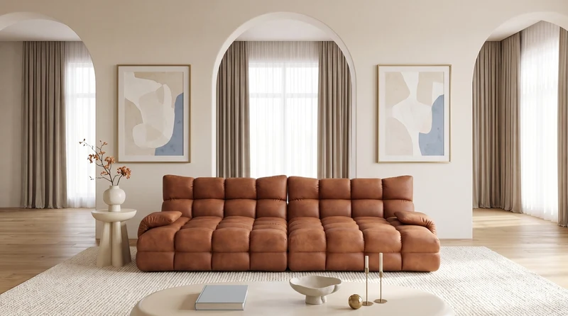 KAWOLA Big Sofa AMIA Lederfaserstoff cognac