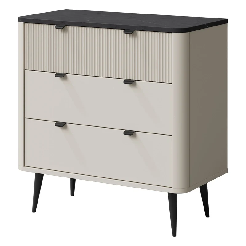 Marly Wohnzimmer-Set 3-teilig mit Highboard, Kommode und Couchtisch – Kaschmir / Grauer Stein