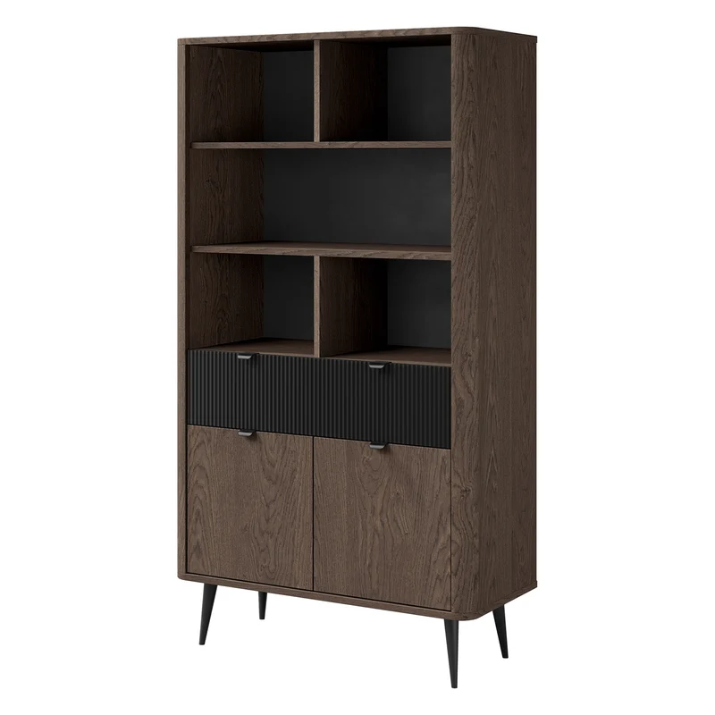 Marly Wohnzimmer-Set 4-teilig mit Regal mit Türen und Schublade, Couchtisch, Sideboard und Nachttisch – Baltic Storm