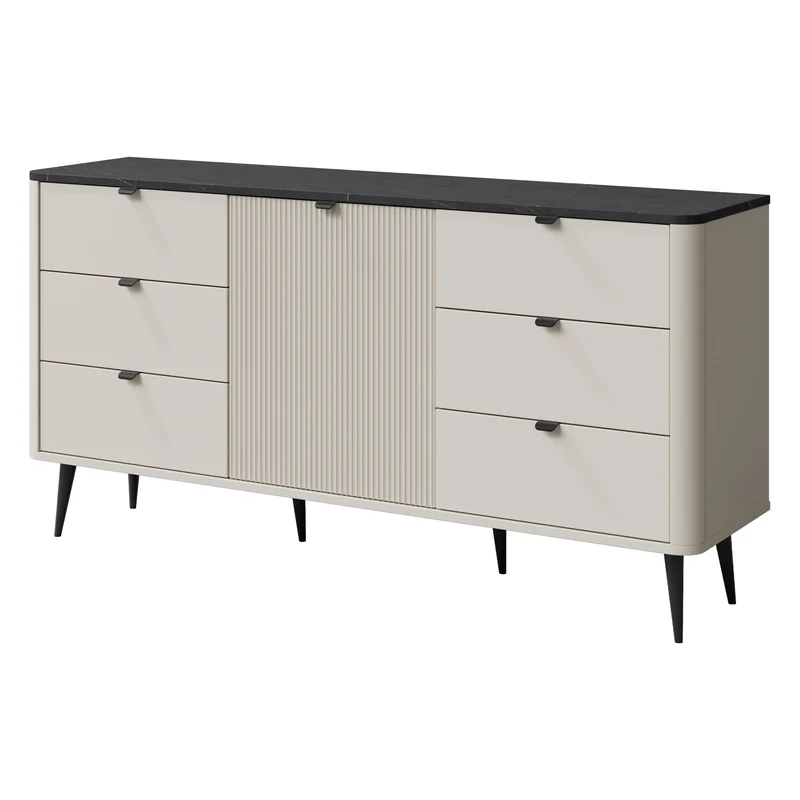 Marly Wohnzimmer-Set 2-teilig mit Kommode und Hochschrank schmal – Kaschmir / Grauer Stein