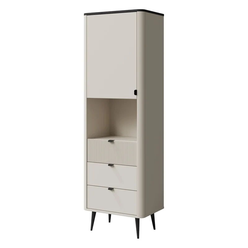 Marly Wohnzimmer-Set 2-teilig mit Kommode und Hochschrank schmal – Kaschmir / Grauer Stein