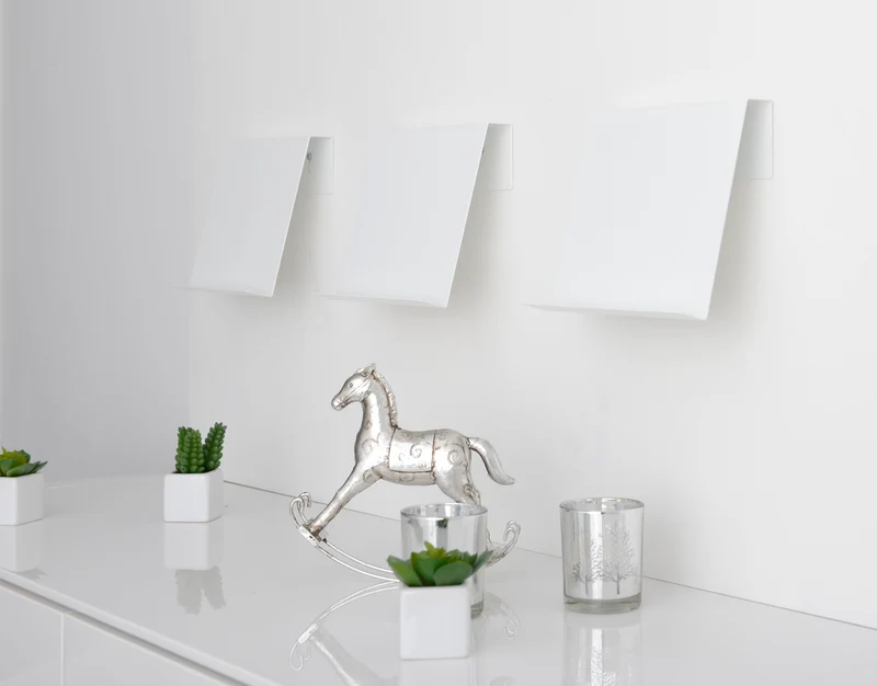 3 weiße Designer Buchregale aus Metall, ideal für Fotobücher, Kochbücher, Gästebücher und andere besondere Bücher