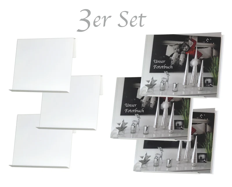 3 weiße Designer Buchregale aus Metall, ideal für Fotobücher, Kochbücher, Gästebücher und andere besondere Bücher