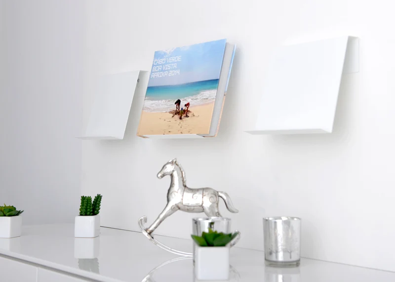 3 weiße Designer Buchregale aus Metall, ideal für Fotobücher, Kochbücher, Gästebücher und andere besondere Bücher