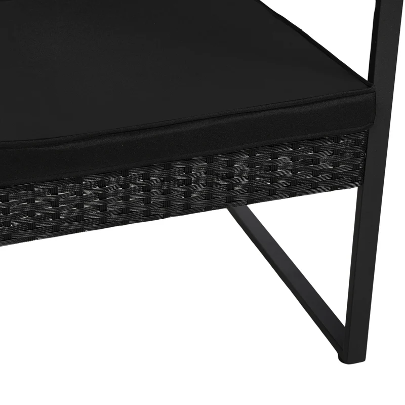 5-teiliges Gartenmöbelset aus Rattan, 2 Sessel + 2 Hocker + 1 Tisch – Schwarz