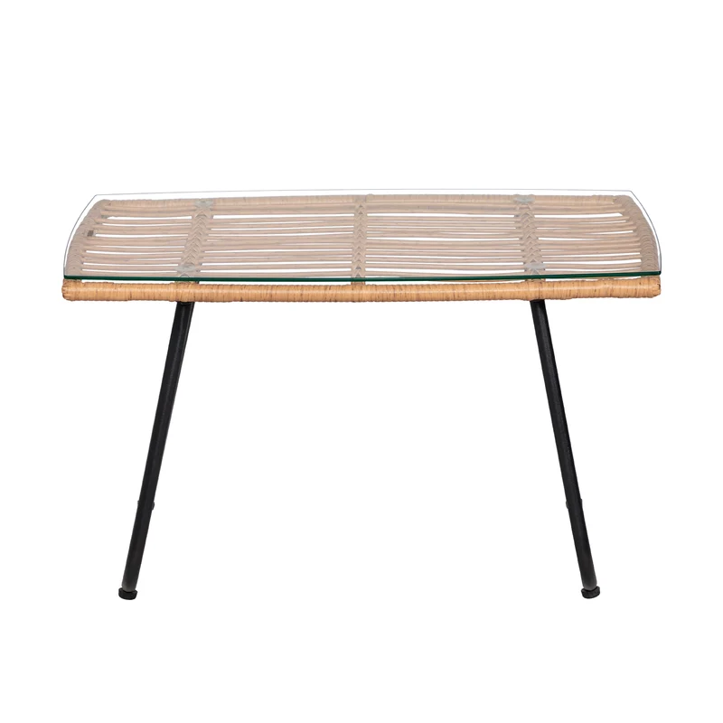 4-teiliges Gartenmöbelset aus geflochtenem Kunststoff – Graue Kissen – 1 Sofa, 2 Sessel, 1 Couchtisch