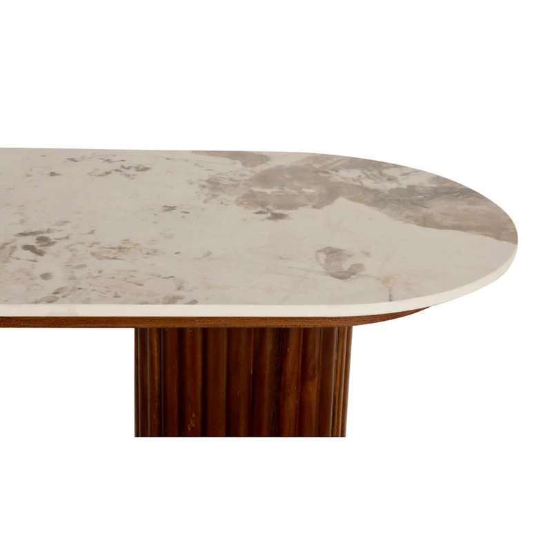 Urban Chique Beistelltisch – Keramikmarmor / Walnussfurnier – 130 x 40 x 72 cm – Modernes Design – Natürliche Eleganz