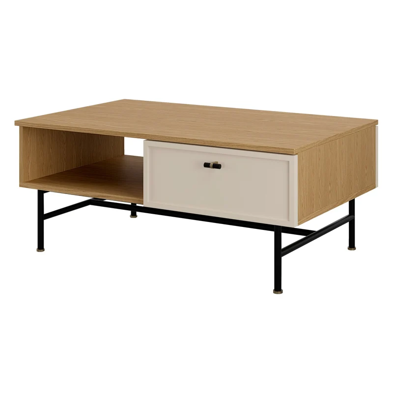 Elora Wohnzimmer-Set 4-teilig mit Sideboard mit Vitrinenteil – Frühlingseiche / Macadamia