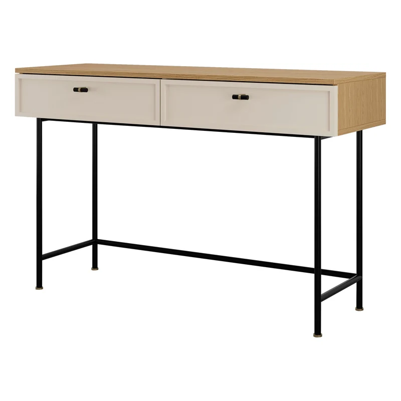 Elora Wohnzimmer-Set 5-teilig mit Vitrine, Sideboard, TV-Lowboard, Konsolentisch und Couchtisch – Frühlingseiche / Macadamia