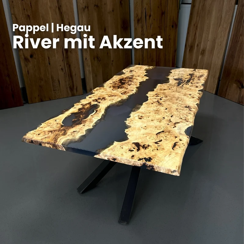 Epoxidharz Tisch nach Maß aus Pappel | Modell Hegau