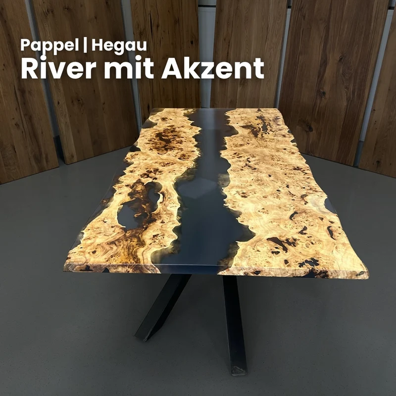 Epoxidharz Tisch nach Maß aus Pappel | Modell Hegau