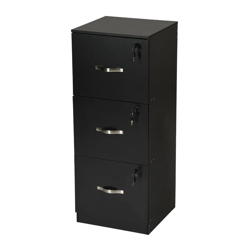 Aktenschrank mit 3 abschließbaren Schubladen – Weiß/Schwarz/Vintage-Braun