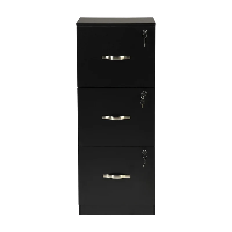Aktenschrank mit 3 abschließbaren Schubladen – Weiß/Schwarz/Vintage-Braun